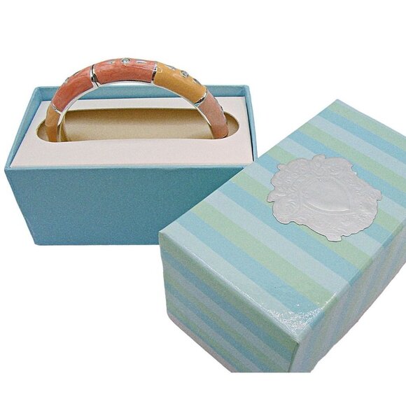NEW Peach Sorbet Silver Enamel Rhinestone Magnetic Bangle Bracelet Original Box - Picture 3 of 12